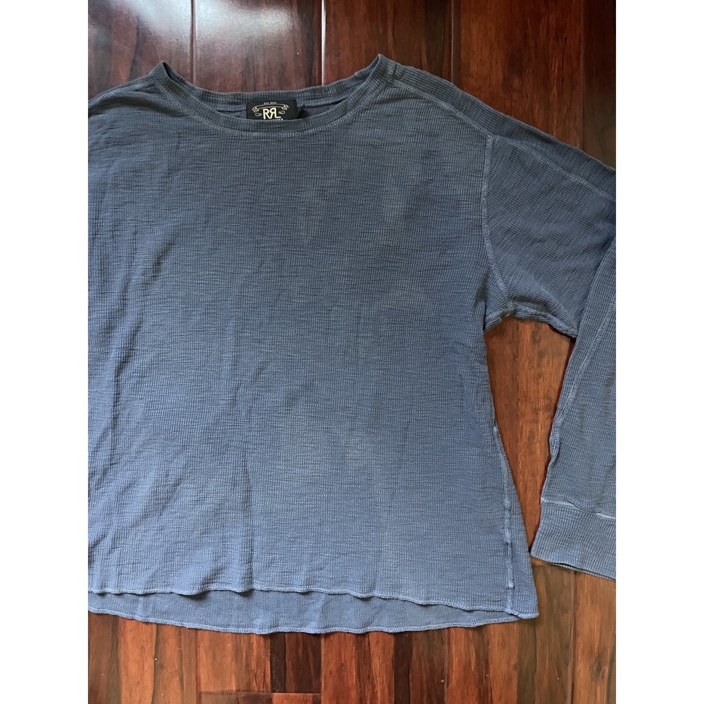 RRL Ralph Lauren Waffle Knit Long Sleeve Shirt Blue Double RL Size XL Preowned - Picture 8 of 8